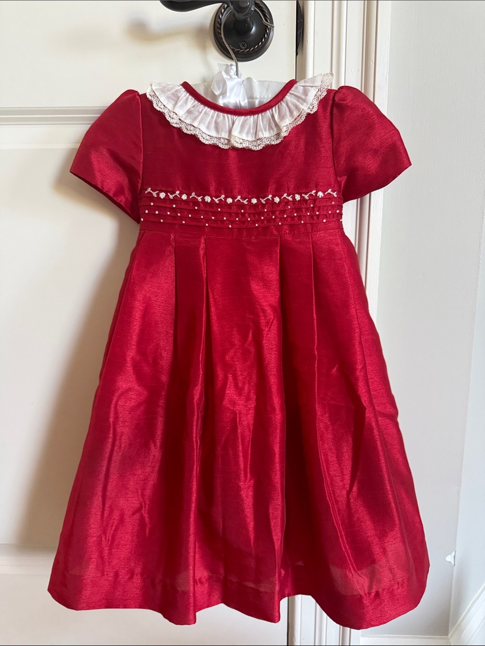 Edgehill Collection Classic Red Girls' Party Dress with White Lace Collar